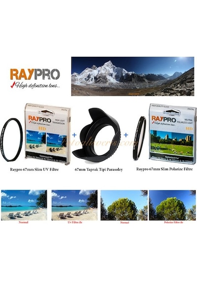 Raypro 67Mm Uv Filtre + Polarize Filtre + Parasoley Seti Nikon