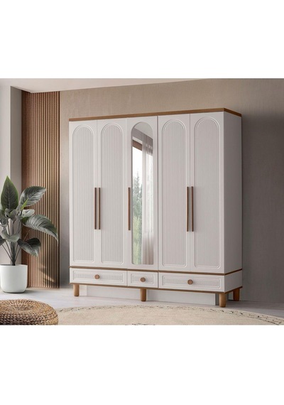 %100 Mdf-aytaşı-bohem Mahlas 5 Kapaklı Aynalı Gardırop