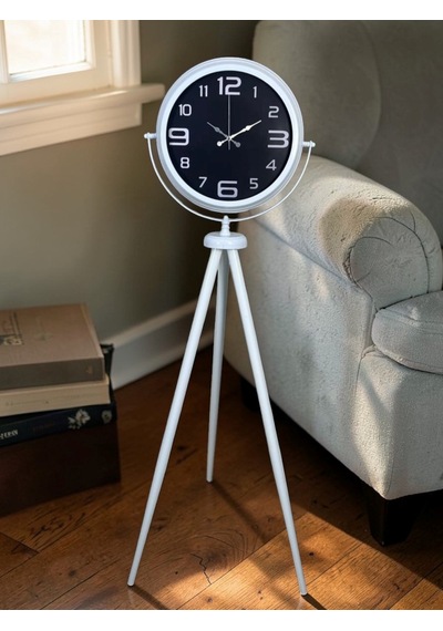 Kontrast Tasarım Beyaz Tripod Ayaklı Saat