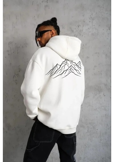 Etiler Collection Erkek Nihilist Penguen Özel Tasarım Oversize Kapüşonlu Sweatshirt - Beyaz
