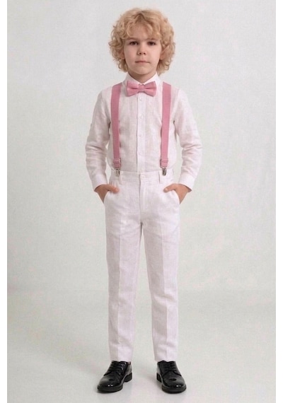 Mnk Baby & Kids Beyaz Pantolon Gömlekli Erkek Çocuk Takım M00809 Beyaz - Pembe