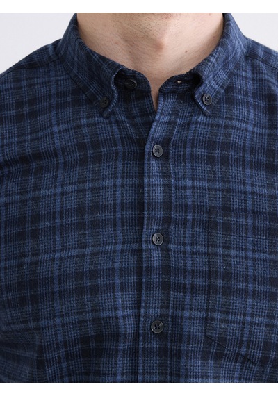 Lcwaıkıkı Classic Mavi Regular Fit Yün Karışımlı Gabardin Erkek Ekose Gömlek
