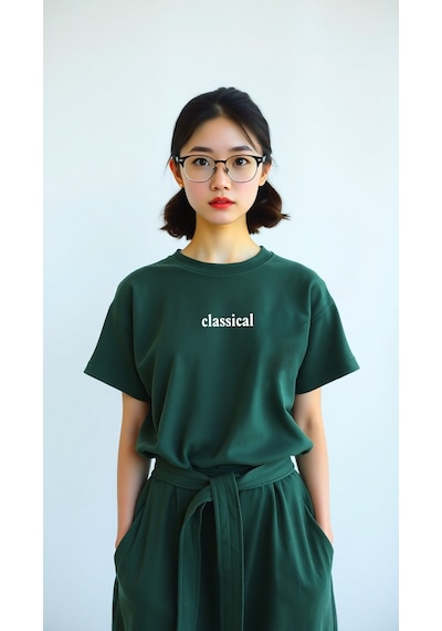 Classical Baskılı Oversize Tshirt Yeşil