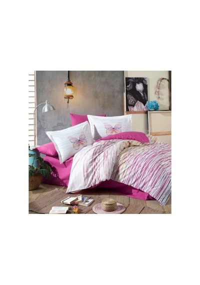 Kingsize Poplin Nevresim Eldora Fuşya Çok Renkli