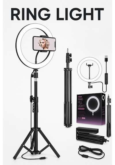 Ring Fill Light Led Işıklı Tripod 10 Inç Halka Youtuber Tiktok Makyaj Işığı Ayaklı Tripot