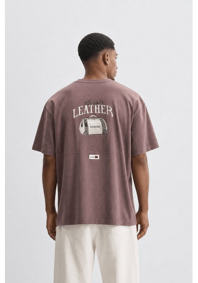 Respire Erkek Leather Baskılı Oversize T-shirt Kahve