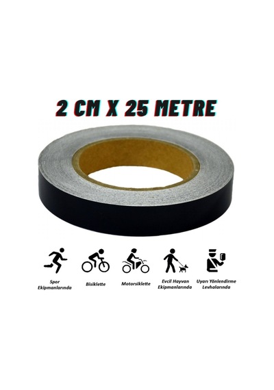 Carub Reflektif Fosforlu Şerit Bant 2 Cm X 25 Metre Siyah İkaz Bandı Br2405207 1 Adet