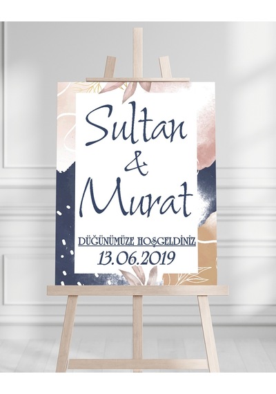Söz Nişan Düğün İçin 50x70 Karşılama Panosu - Pastel Tasarımlı Beyaz