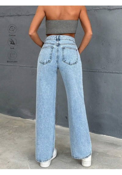 Blue Marlın Kadin Yüksek Bel Buz Kar Boyfriend Bol Paça Pantolon Mavi Blue Marlın Kadin Yüksek Bel Buz Kar Boyfriend Bol Paça Pantolon Mavi