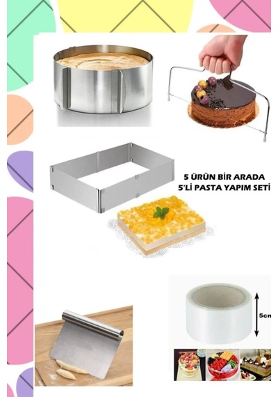 Pasta Kek Yapım Seti Kare Ve Yuvarlak Kalıbı Kek Testeresi Pasta Sıvama Şeffaf Yan Dekor Goldcakes