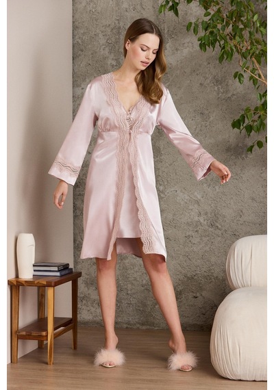 Pierre Cardin Saten Gecelik Sabahlık Pijama Takım Şort Takım 6'lı Gelin Çeyiz Seti - 6010 001