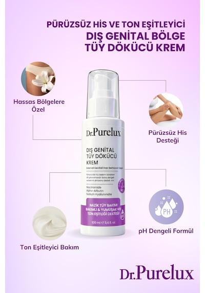 Dış Genital Bölge İçin Hassas Tüy Dökücü Krem Pürüzsüz His Ve Ton Eşitleyici 100 Ml