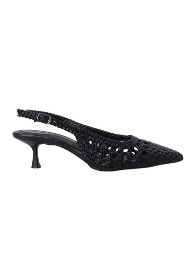 Feles Kadın Örgü Desenli Slingback Topuklu Ayakkabı Tokalı Siyah