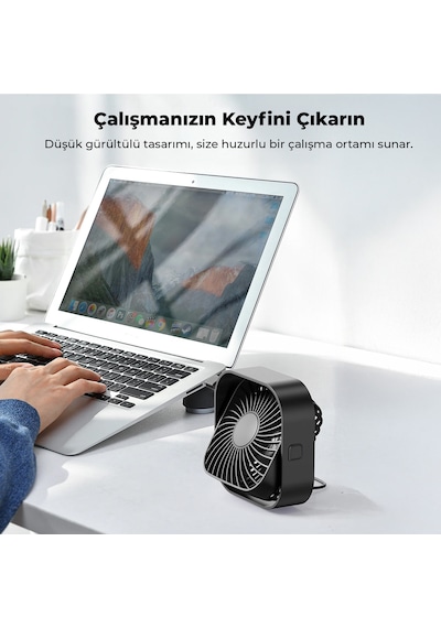 Warmco K51 Masaüstü Vantilatör 3 Kademeli 360 Döner Başlıklı Usb Kablolu Soğutucu Fan Siyah