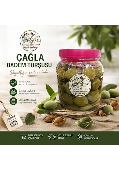 Çağla Badem Turşusu Gurme Serisi Geleneksel Ev Yapımı Net:1400 Gr Brüt 850 Gr