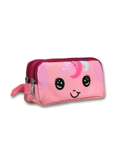 Cennec İki Bölmeli Sevimli Unicorn Desenli Pembe Kız Çocuk Kalem Çantası - 6044 Pembe - Kırmızı