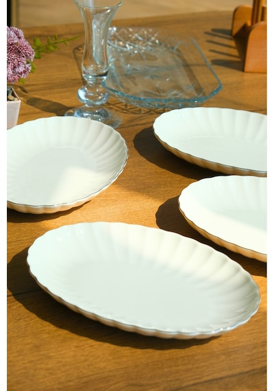 Kütahya Porselen Bone Luz Platin File Kayık Tabak 24x17cm Bnlzf24ky220 4 Lü Ekru