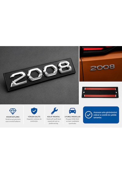 Peugeot 2008 Bagaj Yazısı Krom Arka Bagaj Amblemi 2020 Ve Üzeri Uyumlu