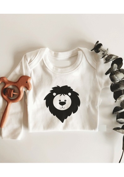İmaj Tuğbababy Lion Uzun Kol Çıtçıtlı Organik Bebek Body Beyaz