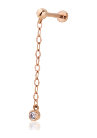 14 Ayar Altın Taşlı Astra Tragus Küpe Pembe Altın