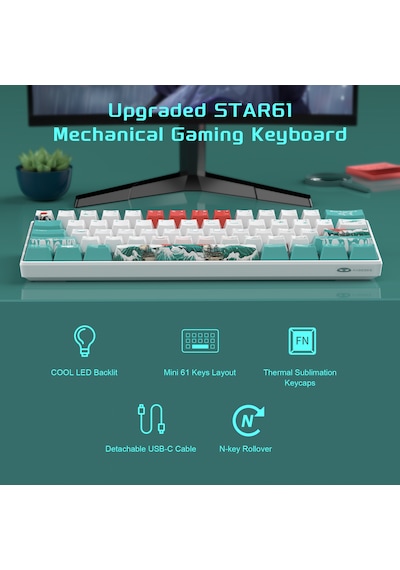 Magegee Star61 Waves %60 Hot-swap Mekanik Beyaz Gaming Klavye