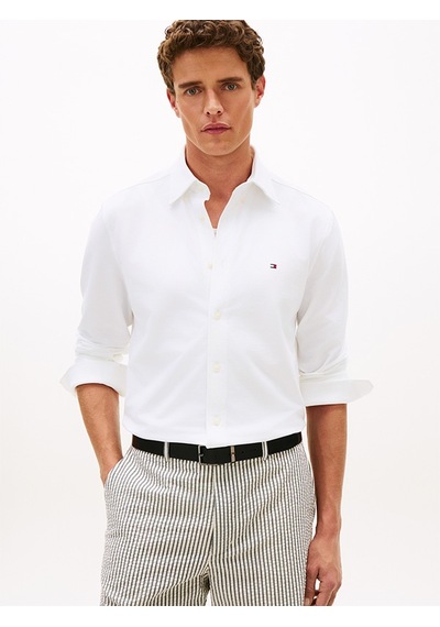 Tommy Hilfiger Performance Pıque Oxford Erkek Beyaz Uk Gömlek - Mw0mw41781