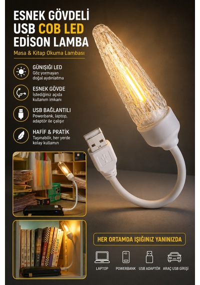 Usb Led Kitap Okuma Lambası Esnek Usb Masa Lambası Laptop Powerbank Uyumlu Günışığı Gece Işığı Beyaz