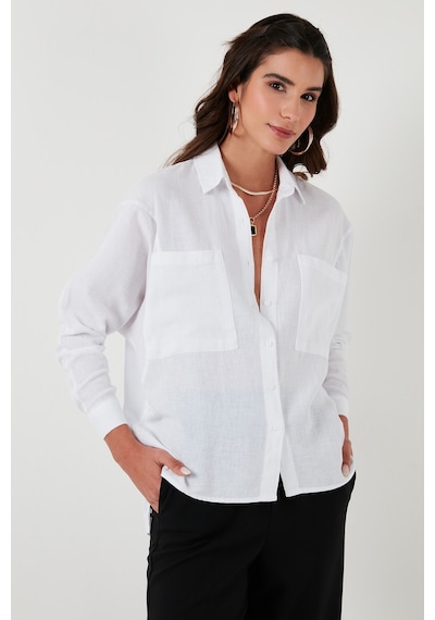 Lela Sırt Pencere Detaylı Çift Cepli % 100 Pamuk Relaxed Fit Bayan Gömlek 51444591 Beyaz