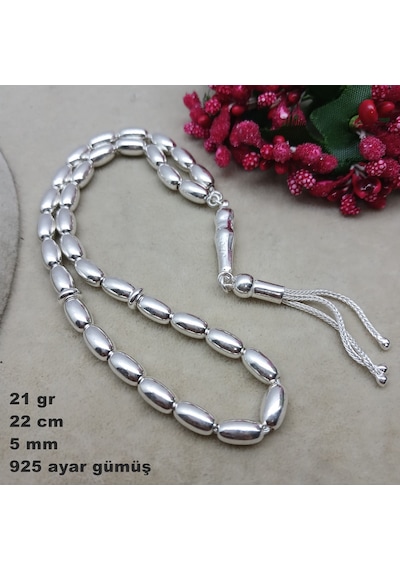 925 Ayar Gümüş Tesbih Arpa Kesim Düz Model Küçük Boy