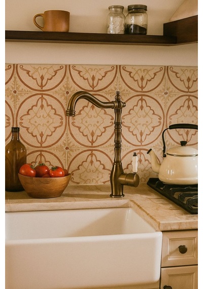 Rena Design Rustik Antik Eskitme Gold Mutfak Evye Bataryasi Otantik Osmanli Prinç Gövde Vintage Tasarim Altin Eskitme Antik