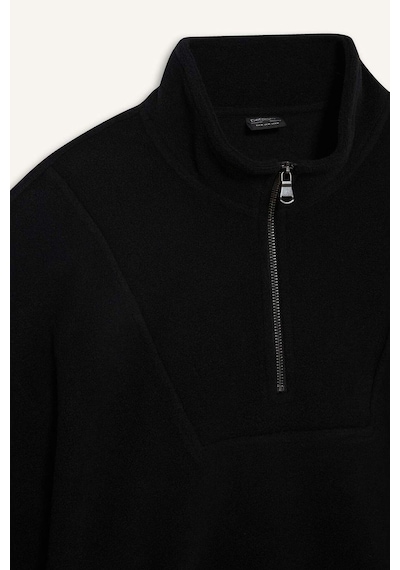 Defacto Boxy Fit Dik Yaka Yarım Fermuarlı Polar Sweatshirt E8632ax25wnbk81 Siyah