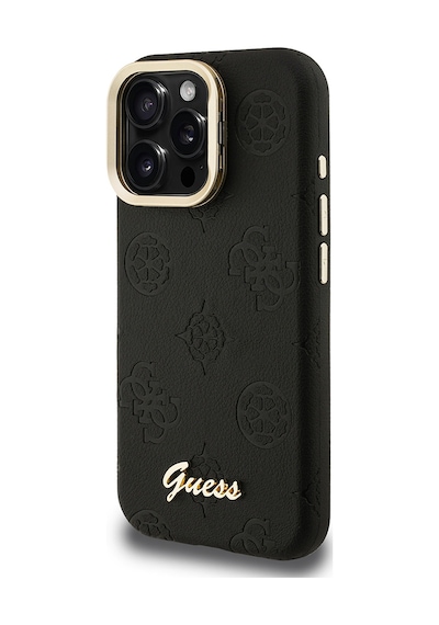 Apple Uyumlu iPhone 15 Pro Max Kılıf Guess Lisanslı M-safe Şarj Özellikli Kamera Standlı Peony Kapak Siyah