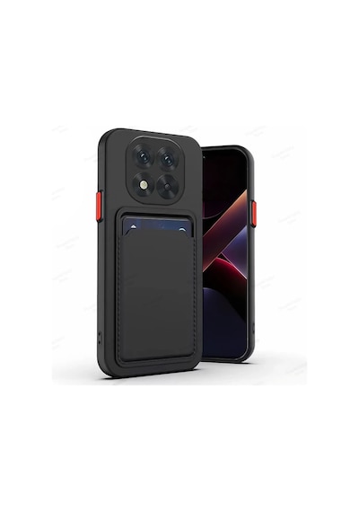 Fibaks Redmi Note 15 4G Uyumlu Kılıf Kamera Korumalı Arkası Kartlıklı Cüzdanlı Kırmızı Tuşlu Silikon Kapak