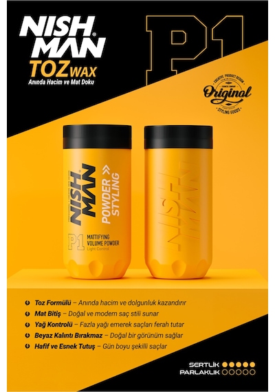 P1 Toz Saç Şekillendirici Wax Anında Hacim Ve Mat Görünüm Hafif Kontrol 20gr