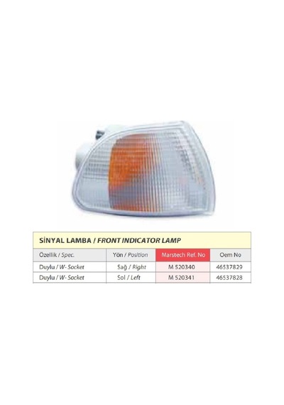Fiat Palio Siana Sağ Duylu Sinyal Lambası 1997- 1997-2001 -46537829
