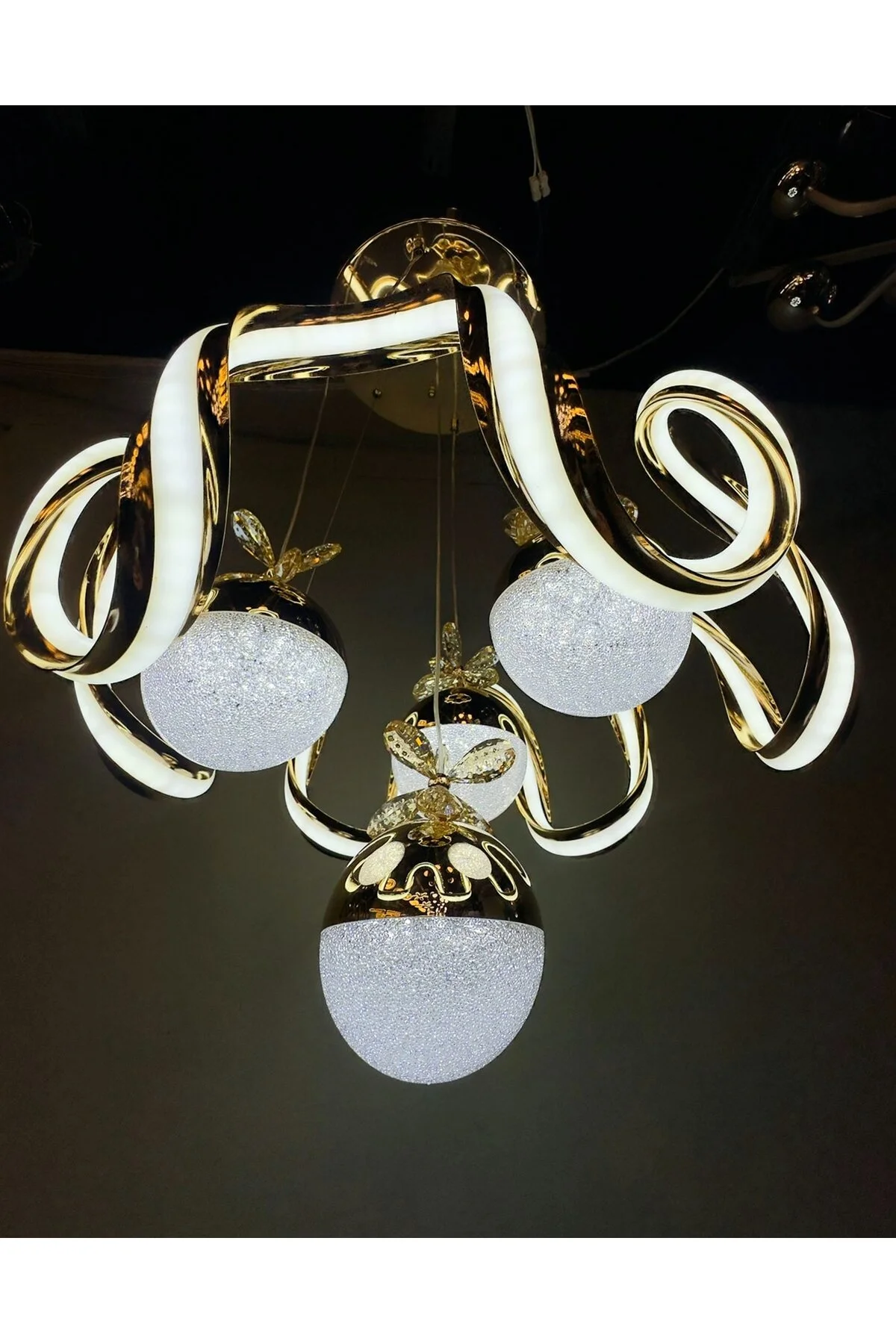 Bohem Aydınlatma Gold Çift Şerit Maxi 4 Top 3 Renk Led Avize Gold