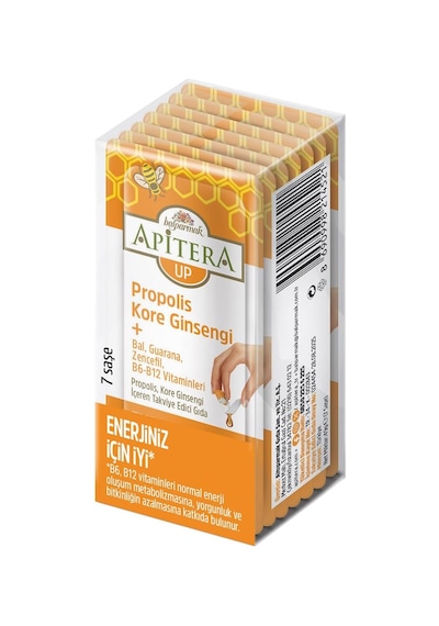 Apitera Up Doğal Bal, B Vitaminleri, Kırmızı Ginseng, Guarana Ve Propolis İçeren Takviye Edici 7'li Saşe