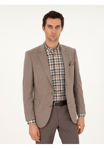 Cacharel Camel Slim Fit Yün Karışımlı Ceket Kahverengi