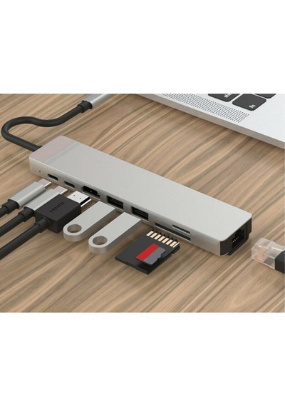 Type-c Apple Uyumlu MacBook Matebook Rj45 Ethernet Usb 3.0 Kart Okuyucu Hdmi Çevirici
