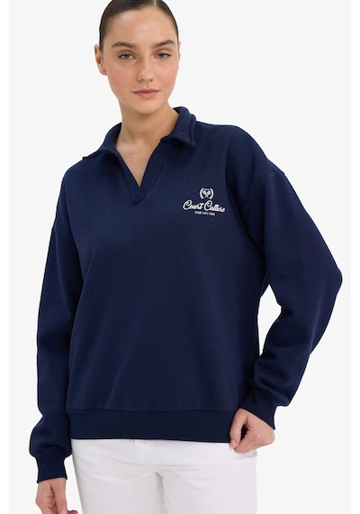 Defacto Relax Fit Polo Yaka Baskılı Kalın Sweatshirt G7014ax25wnnv251 Lacivert-nv251