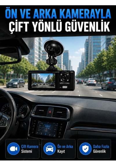 Wifi Çift Kameralı Araç İçi Kayıt Kamerası 1080p Full Hd 170 Geniş Açılı Araç Kamerası 26725401