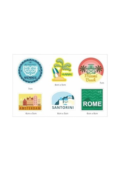 Bavul, Valiz, Seyahat Çantaları Için Turistik Şehirler Temalı Sticker Çıkartma Seti 13 Parça Abanoz