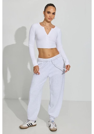 Madmext Beyaz Uzun Kollu Düğmeli Kaşkorse Crop Hırka Mg2193 Beyaz