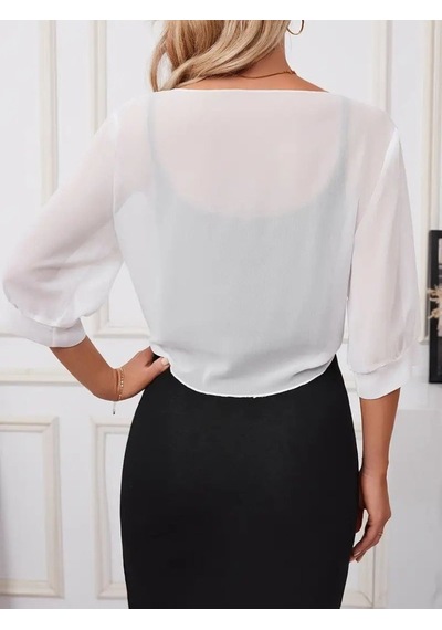 Veraura Lifestyle Kadın Truvakar Kol Önden Bağlamalı Kısa Şifon Bolero Ceket Beyaz