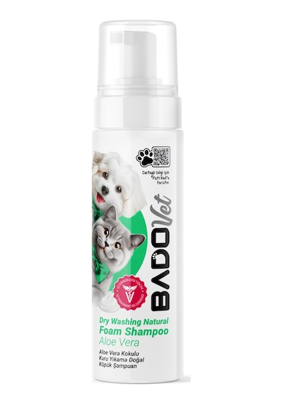 Bado Kediler Ve Köpekler İçin Aloe Vera Kokulu Kuru Yıkama Doğal Köpük Şampuan 200 Ml