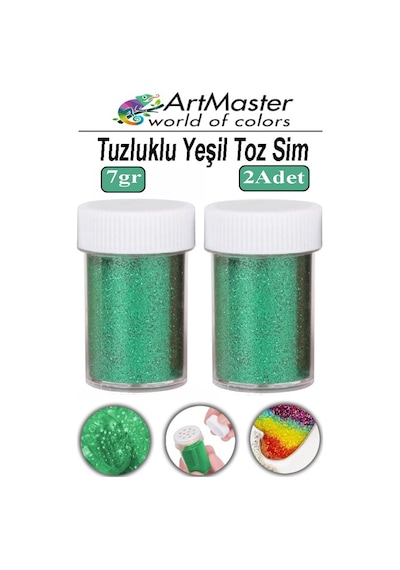 Toz Sim Yeşil 2 Adet 7 Gr Tuzluklu Etkinlik Ders Okul Slime Dekorasyon Renkli Toz Sim Dekor Süsleme