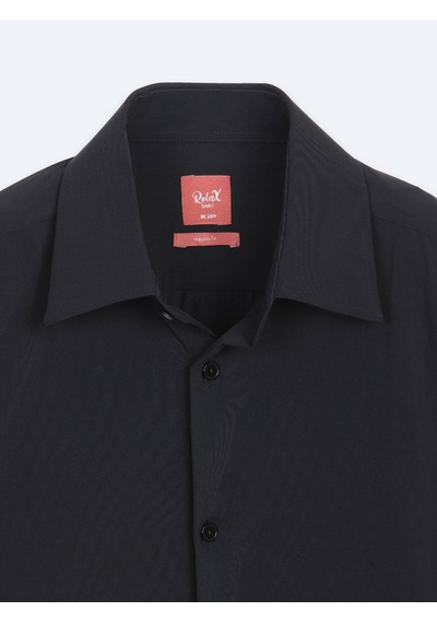 Kip Siyah Düz Regular Fit Uzun Casual Gömlek