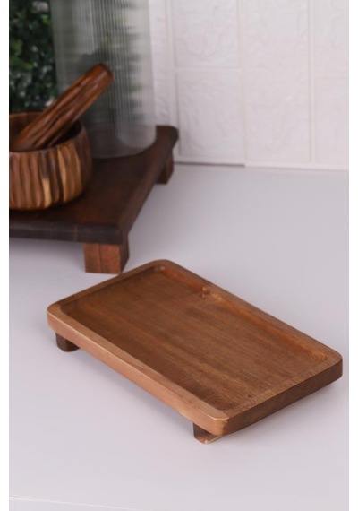 Atby Akasya Doğal Ahşap Dikdörtgen Ayaklı Sunumluk 26x14 Cm Kahvaltı Peynir Atıştırmalık Servis Tabağı Ahşap