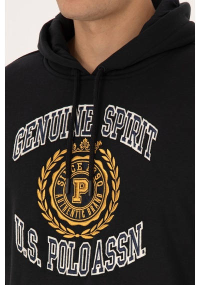 U.S. Polo Assn. Erkek Regular Fit Kapüşonlu Şardonlu Siyah Sweatshirt 50308999-VR046