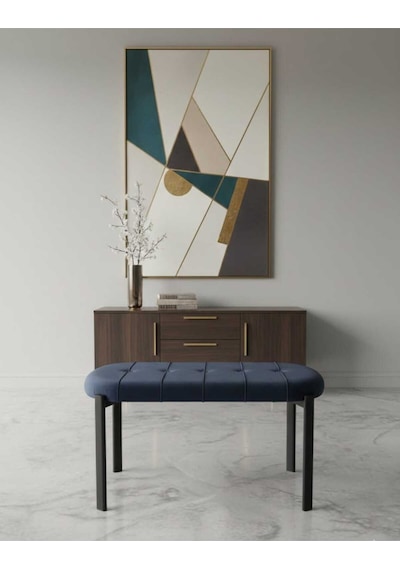 Özcan Metal 90 Cm Metal Ayaklı Puf Bench Antre Salon Mutfak Yatak Odası Balkon Puf Lacivert